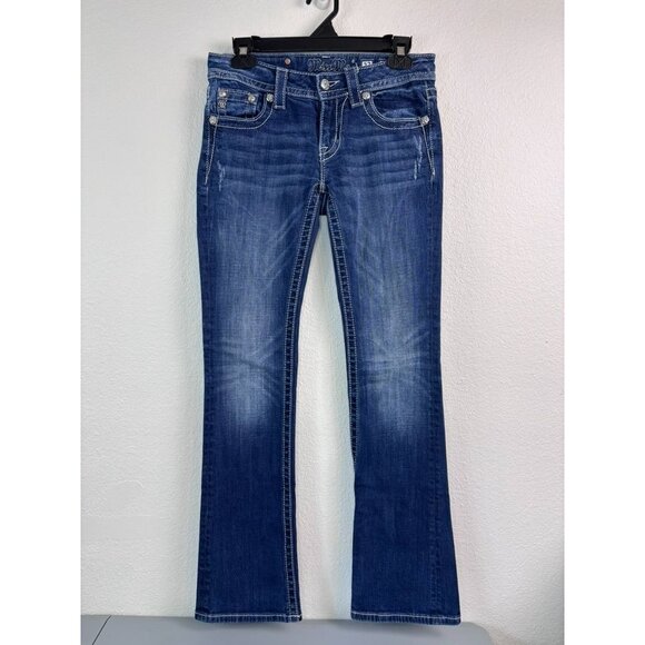 Miss Me women's 27 signature boot‎ cut medium wash mid rise jeans cross design - Picture 1 of 7